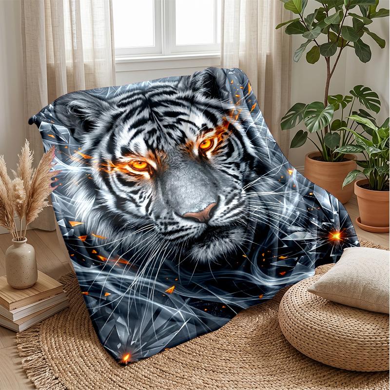 Tiger Spirit Energy Theme Blanket Lightweight Warm Flannel Blanket Decorative Throw Blanket for Home Decoration