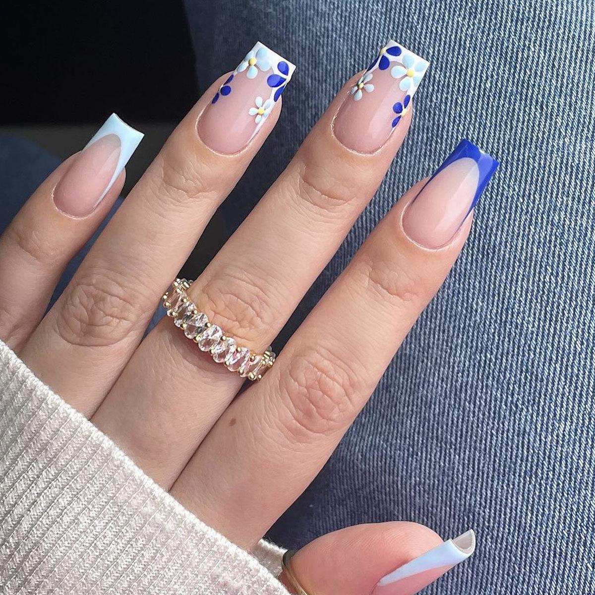 

Colorful Flower French Edge Manicure Nail Tips - Wearable Spring/Summer Nails