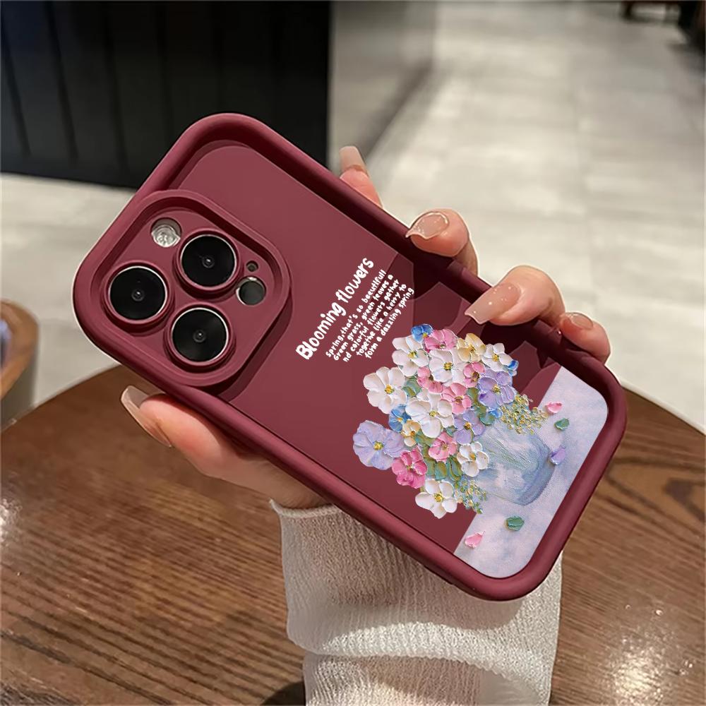Fashionable and Colorful Bouquet Phone Case iPhone 15 Pro Max 11 12 13 16 14 Plus Silicone Shockproof Case Lens Protector Shell