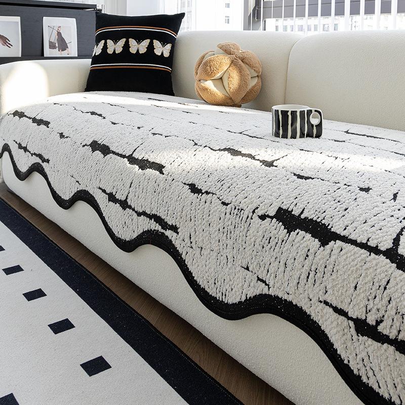 Light Luxury High-Grade Leather Sofa Cushion  New Anti-Cat Scratch Cover Cloth Towel Half-Edge Velvet Autumn And Winter Special-Shaped Sofa Seat