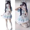 QOOLY Cosplay Maid Dress, Lolita Costume, Short Sleeves, Uniform, Light Blue, Size L