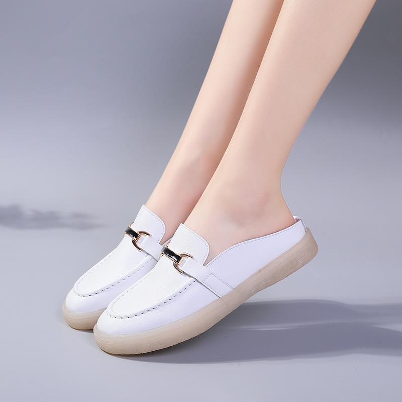 

Женские шлепанцы, мягкие шлепанцы, лоферы, повседневные элегантные летние дышащие кожаные черные мокасины без шнуровки 41 белый