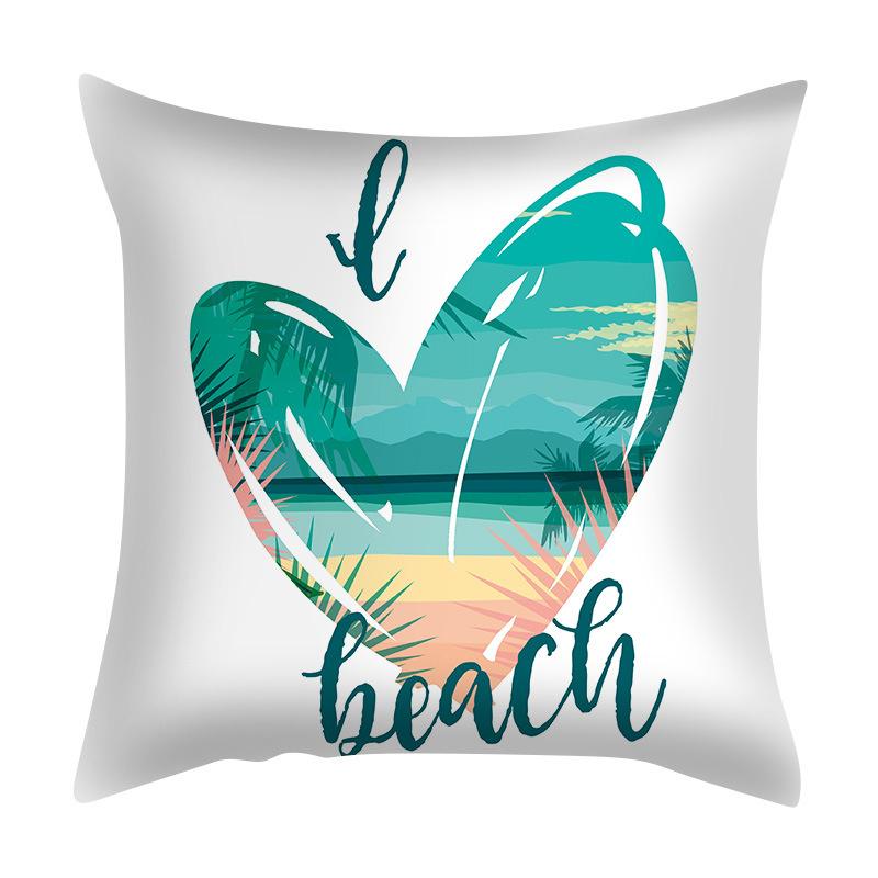 Summer Beach Scenery Cushion Cover Turquoise Pillowcase Polyester Sofa Chair Waist Hold Pillowcase Modern Home Decor 45x45cm