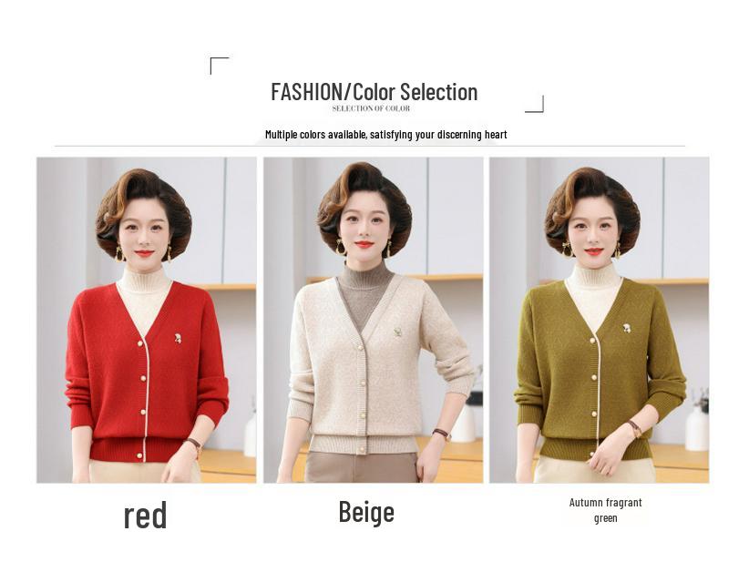 Autumn Stylish Knit Sweater for Middle-aged Moms - Two-Piece Design for 40-50s Women