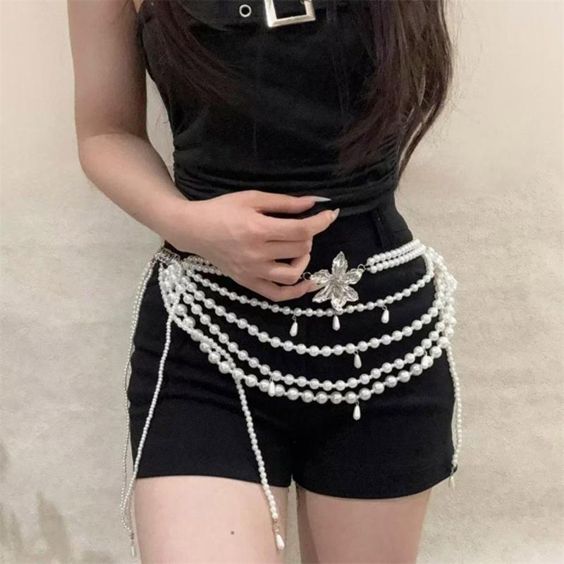 Fashionable Imitation Pearls Flower Waist Chain Belt Imitation Pearls Texture Perfect for Enhancing Party Outfits