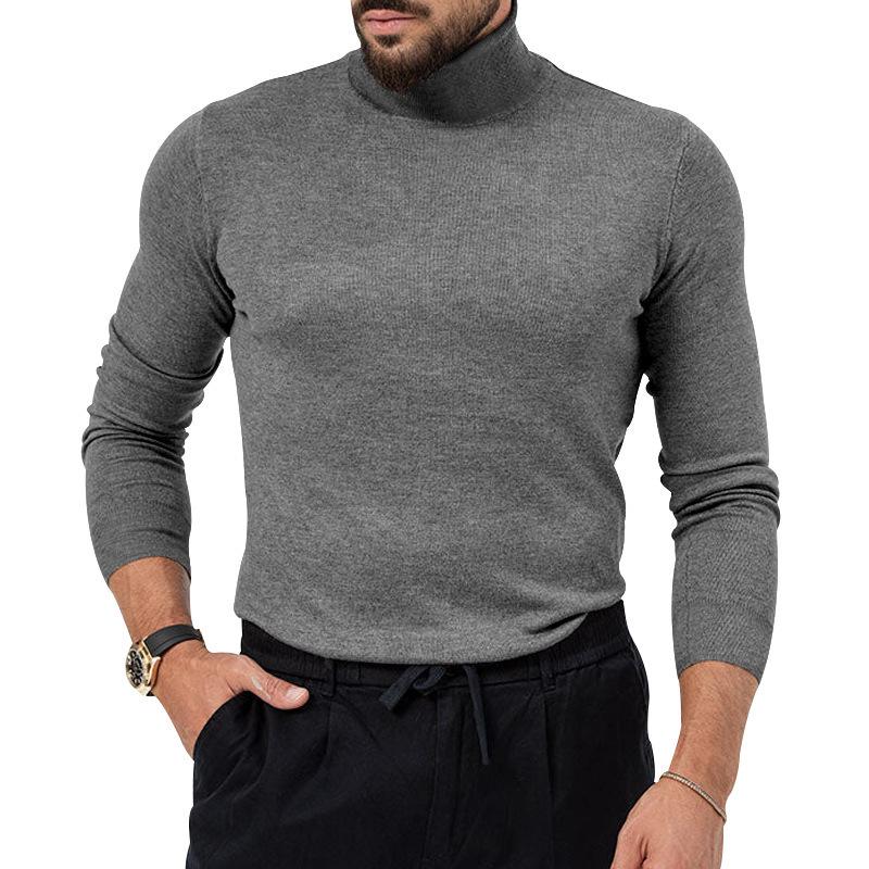 Men's Autumn/Winter High-Neck Knit Sweater - European/American Style Solid Color Long-Sleeve Fashion
