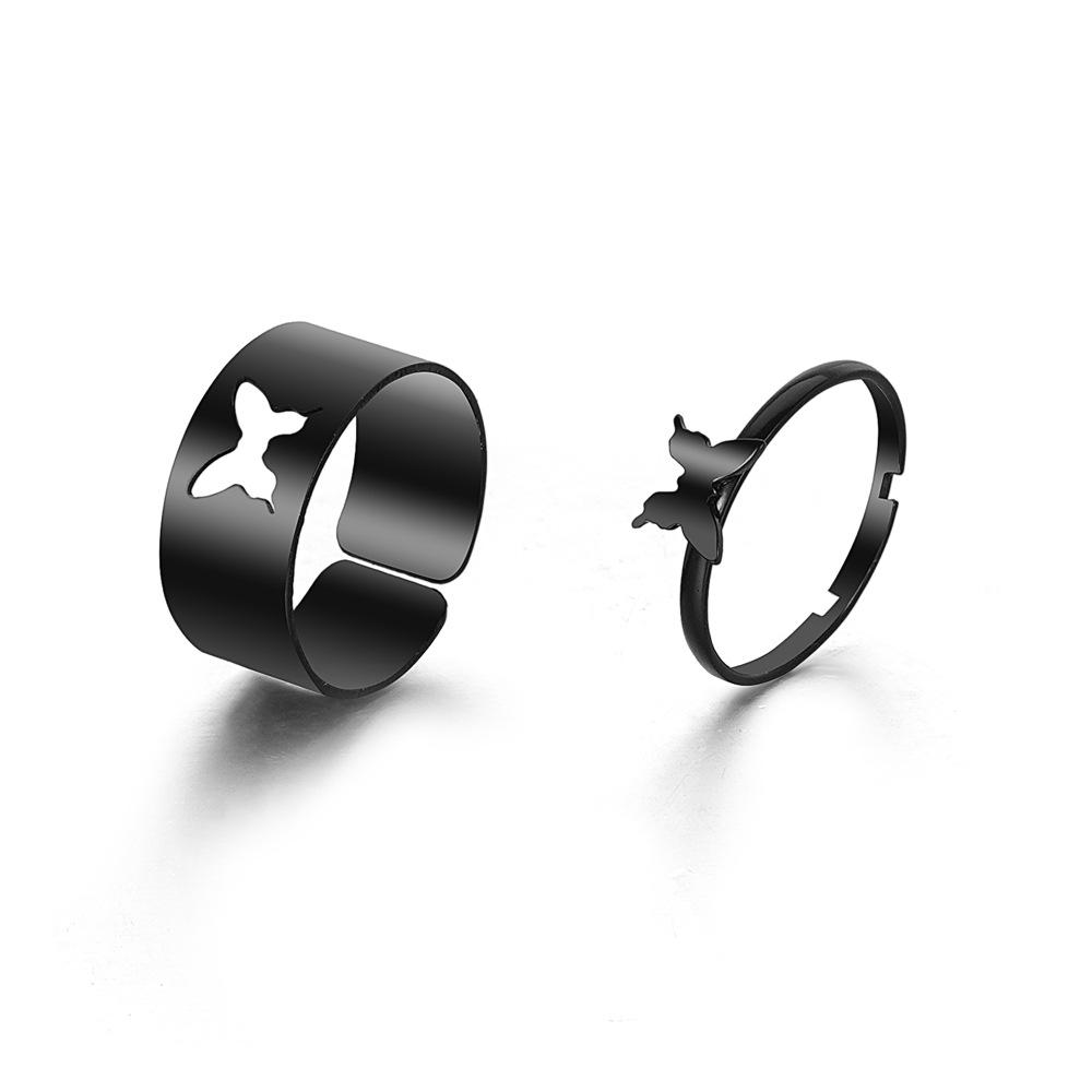 Kpop Punk Geometric Black Chain Open Ring For Women BFF Wedding Luxury Vintage Grunge Aesthetic Jewelry EMO Y2K Accessories