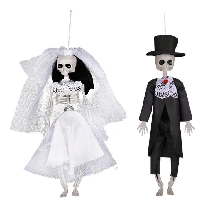 

Halloween Hanging Decors Poseable Bride Groom Skeleton Scary Room Props Scary Skull Seasonal Festival House Decors 1