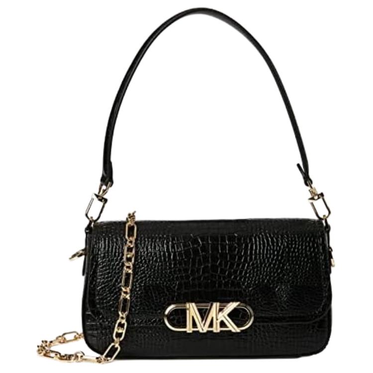 Michael Kors Mk Parker Commuter Crocodile Embossed Leather Shoulder Bag Women Shoulder Bag Black 30S3G7PC2E-001
