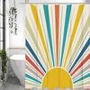 Cartoon Sun Colorful Beam Shower Curtain, Bathroom Decorative Shower Curtain, Waterproof Shower Curtain with Hooks