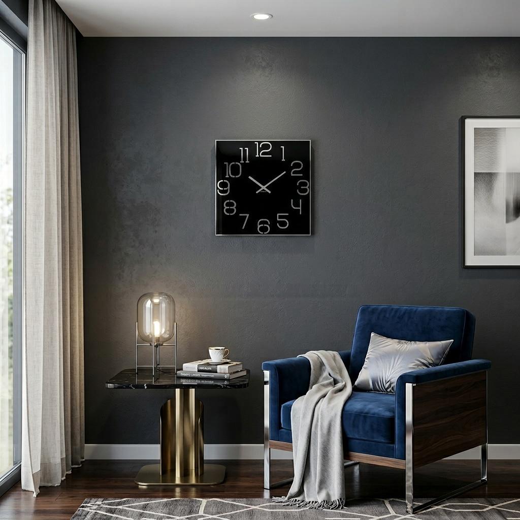 Large black digital wall clock 50cm