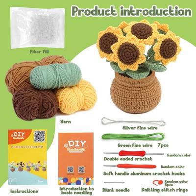 Blumen-Häkelset für Anfänger Häkel-Starter-Set für absolute Anfänger Erwachsene Häkel-Strick-Set mit Anleitungen