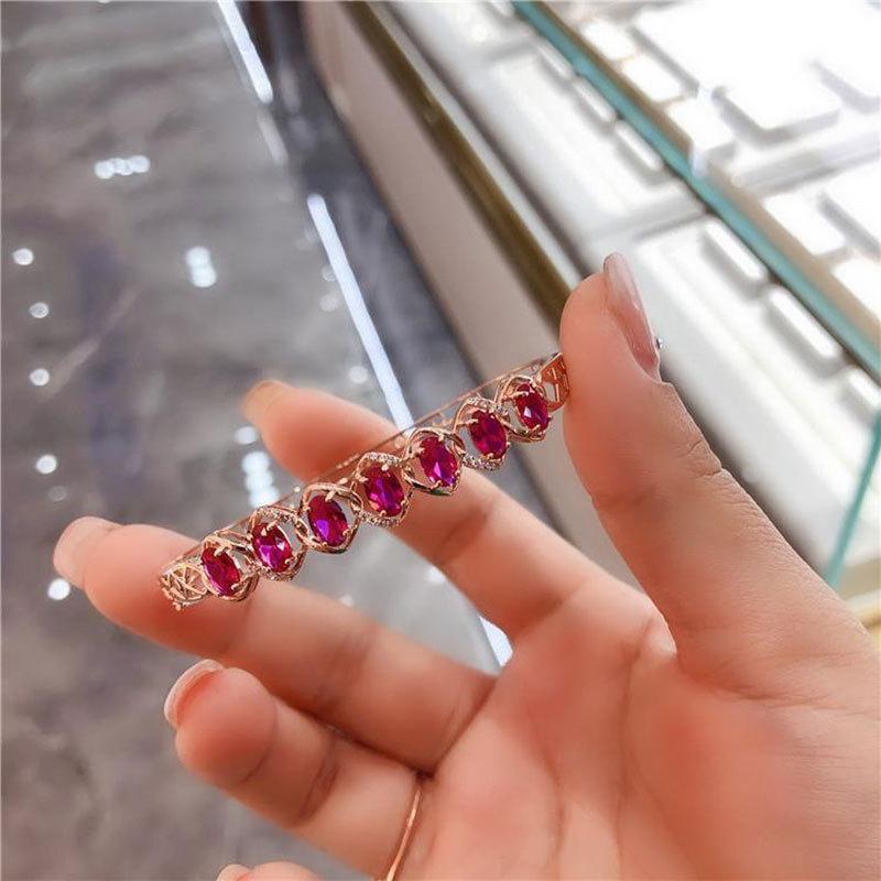 Purple Gold Colored Gold Inlaid Redstone Bracelet Fashionable Luxury Classic Rose Gold Plated Women'S Jewelry