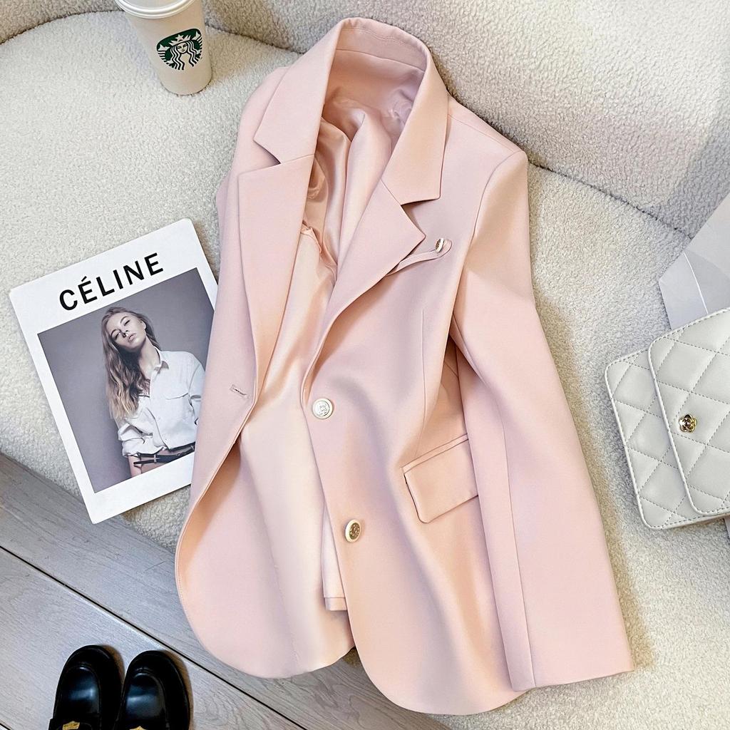 Women's Pink Loose Casual Suit Jacket - Age-Reducing, High-End, 2025 Spring/Autumn Collection