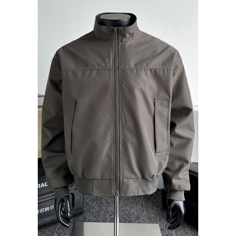 

Autumn Men s Jacket American Tough Guy style Fashion Monochrome Stand up Collar Casual Oversize Outdoors Coat Large Size S сірий