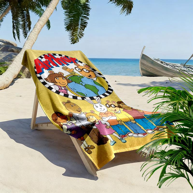 Arthur Cartoon Print Beach Towel, Large Soft Quick Dry Towel for Beach Camping Swimming