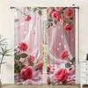 2 Pcs Pink Rose Print Curtains,suitable for Bedroom,living Room Kitchen Decoration,home Decoration,window Decor
