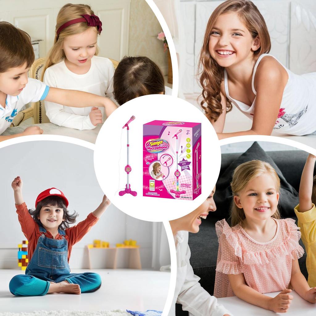 Microfone Infantil com Suporte Máquina de Karaoke Instrumento Musical Brinquedos Treino Cerebral Brinquedos Educativos Presente de Aniversário para Menina Menino