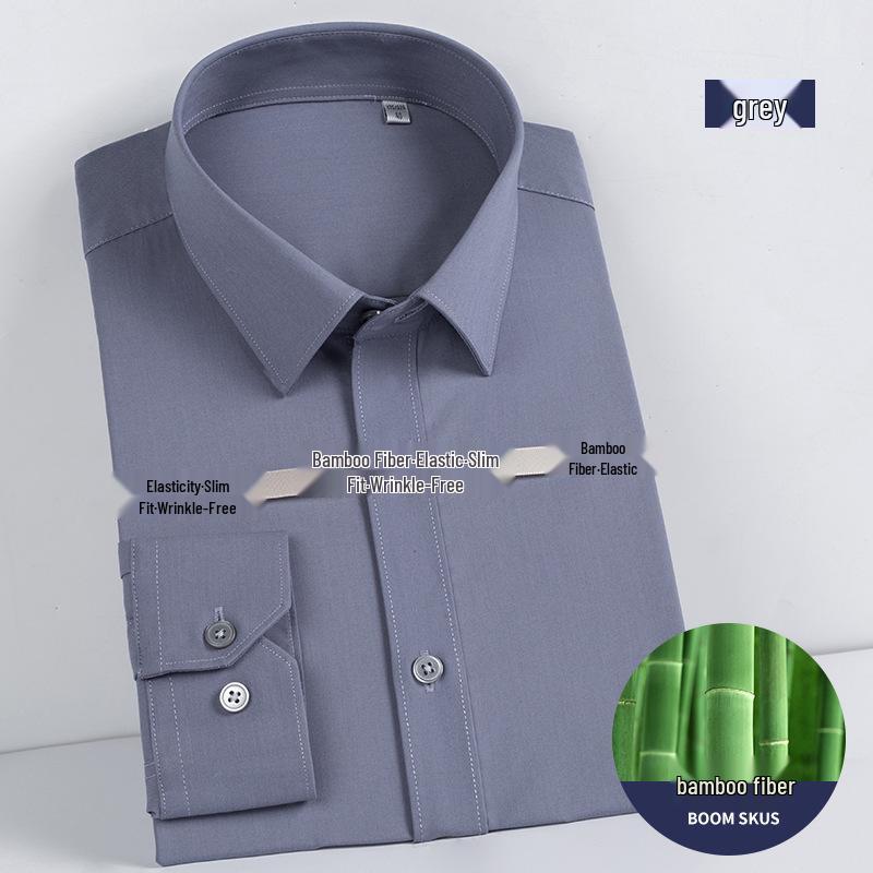 2024 Men's White Slim Fit Bamboo Fiber Long Sleeve Iron-Free Business Shirt