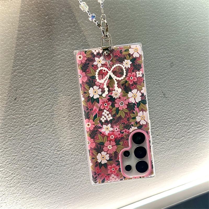 Koreanische minimalistische Glitzerblumen-Magnet-Handyhülle für Samsung S25 Ultra/S24 Plus