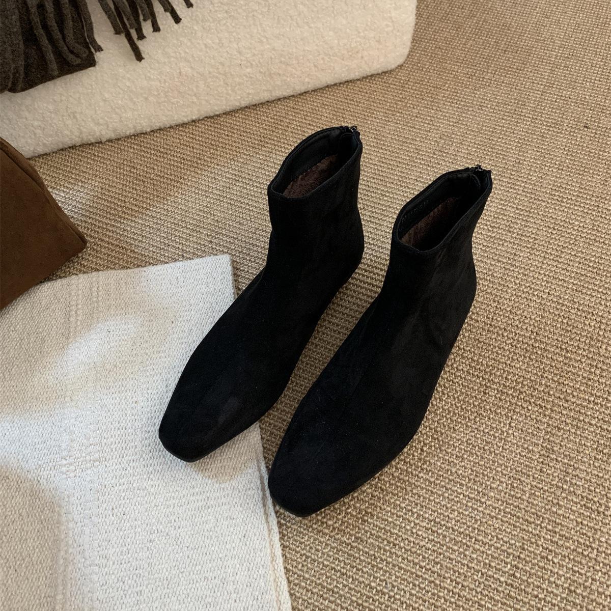 

Корейские замшевые французские ботильоны на толстом каблуке с квадратным носком, тонкие короткие ботинки, женская обувь, осенне-зимние новые ботинки Martin 36
