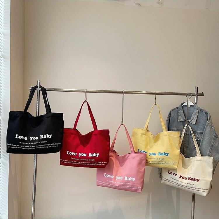 Summer New Printed Solid Color Shoulder Canvas Bag Women's Literary Portable Daily Large-capacity Shopping Bag