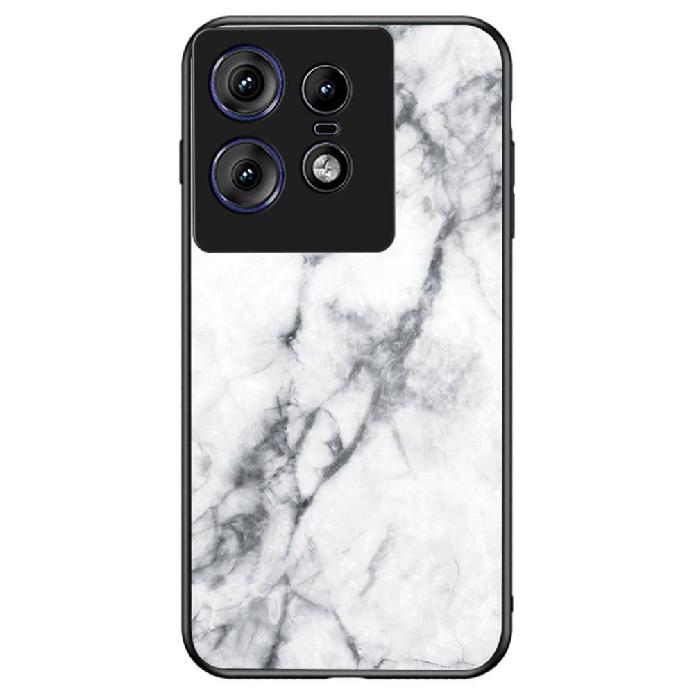 

For Motorola Edge 50 Pro 5G Case Marble Pattern Tempered Glass+PC+TPU Protective Phone Cover White Marble