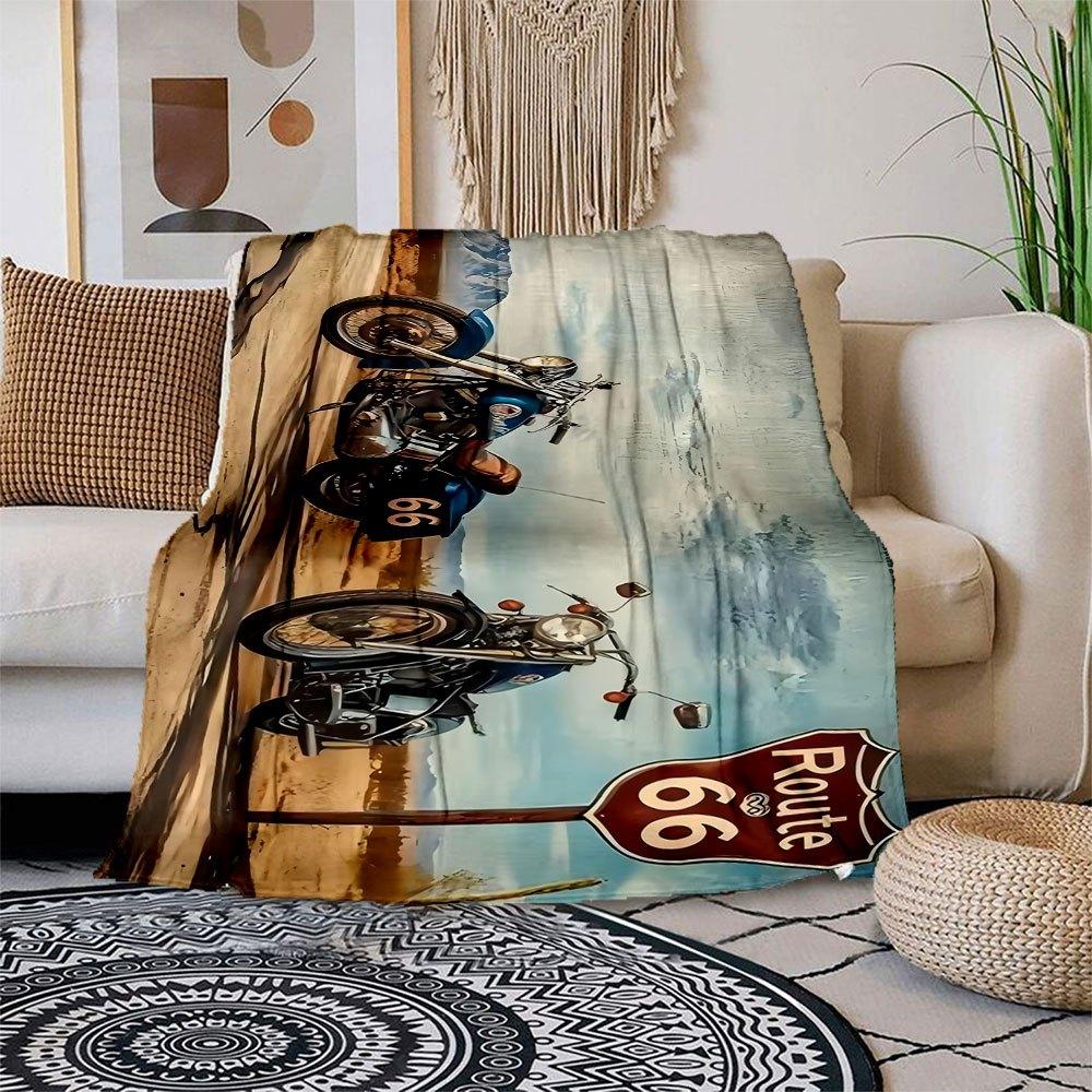 

Route 66 Motorcycle Wall Art Print PosterBlanket Flannel Throw Blanket for Sofa, Bed, Travel, Camping, Office, Couch, Chair, And Bed Gift fo 150x180cm