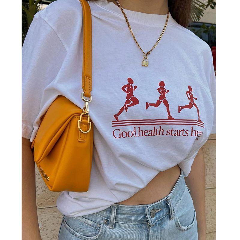 Good Health Start Here American Retro Style Sports Running Fitness Casual Cotton Short Sleeve T-shirt