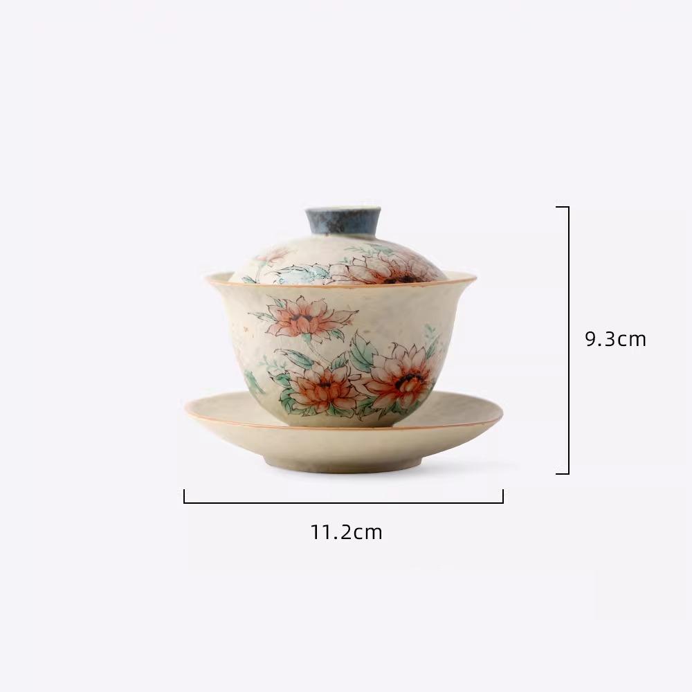 

160ml Caramel Glazed Sunflower Sancai Bowl Kung Fu Tea Bowl Household Non Hot Tea Cup Chinese Style Tea Cup Drinking Utensils 160ml