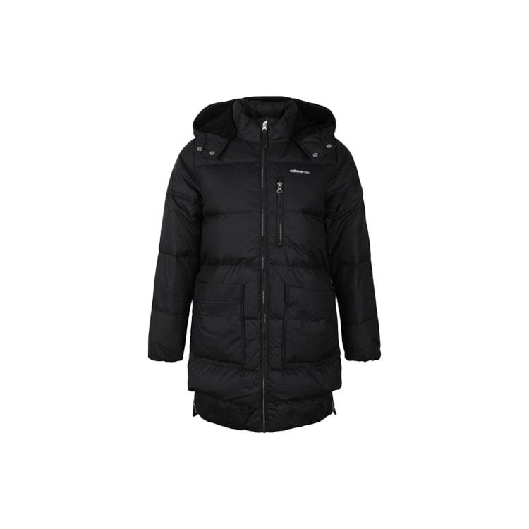 adidas Neo Women s Mid-Length Hooded Down Jacket Black EI4423 S