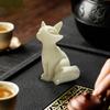 Umora Fuchsfigur aus Kokosnussfrucht, Niedliches Eingangsamulett, Schreibtischobjekt mit Schachtel, Dekofuchs, Weiß, Geschenk