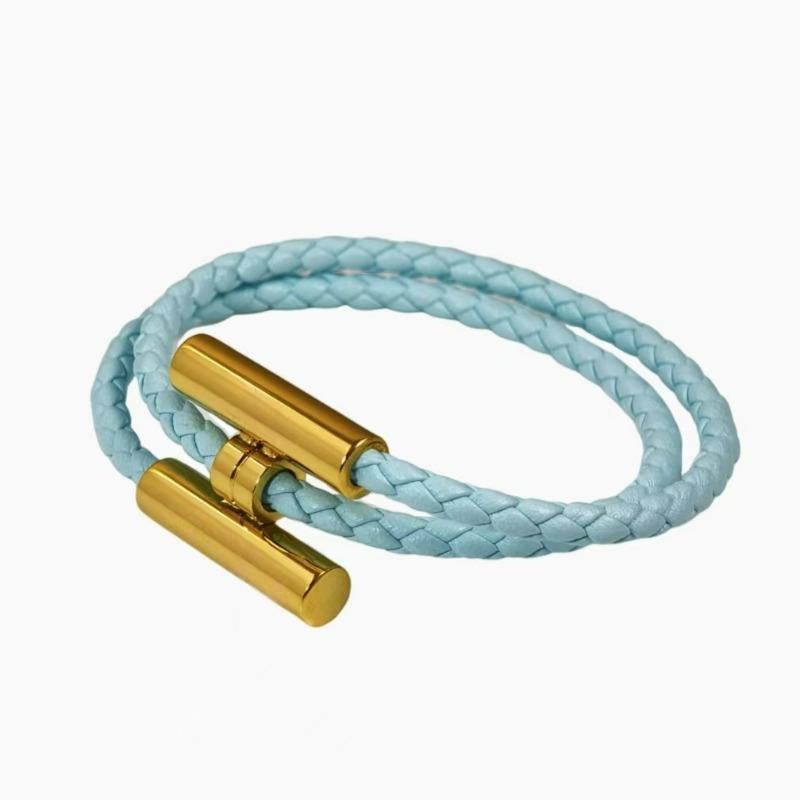 Stainless Steel Bracelet, Leather Woven Bracelet, Various Colors, Geometric Style, Light Luxury Style