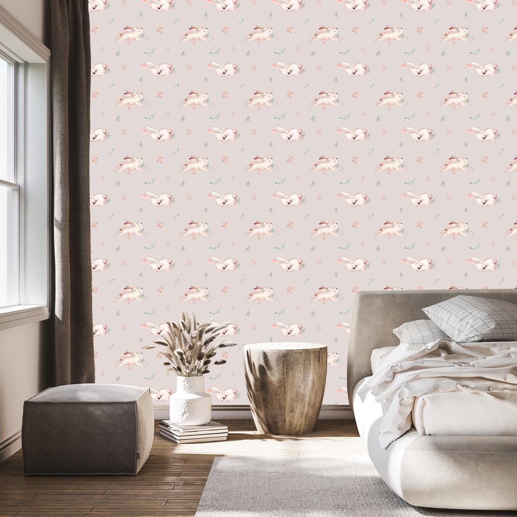 Rabbits with Flowers Wallpaper for Living Room and Bedroom 50x1000