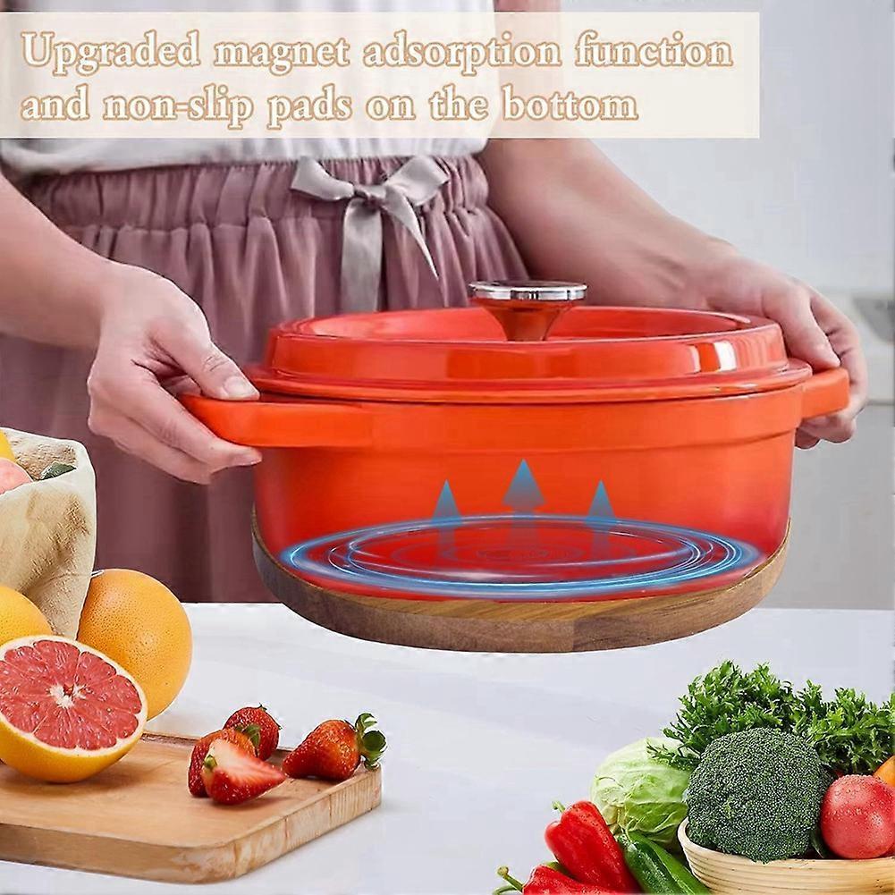 Magnetic Pot Coaster -Acacia Wood Trivet with Silicone Rings for Hot Pots, Pans & Dishes