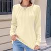 Women's Fashion Casual Solid Color Pleated Comfortable Round Neck Loose Long Sleeve T-shirt Top