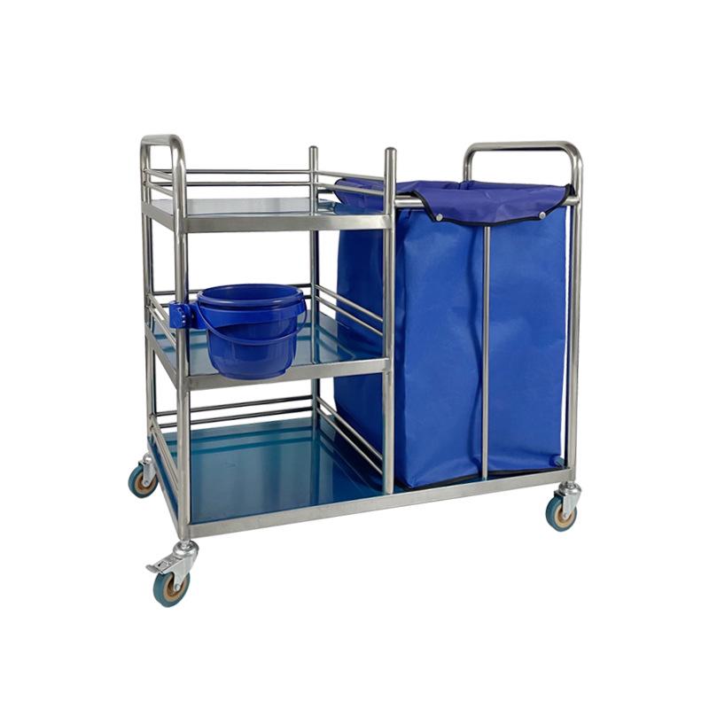 Stainless Steel Three-Layer Hospital & Hotel Laundry Cart