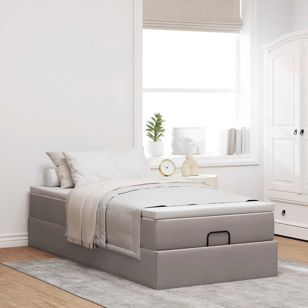 Ottoman Bed with Mattress Taupe 100x200 Cm Fabric