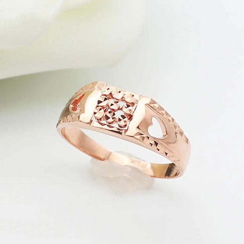 Фиолетовое Золотое Кольцо с Вырезами в Форме Сердца, Простой Стиль, Открытый Дизайн, Покрытое Розовым Золотом.