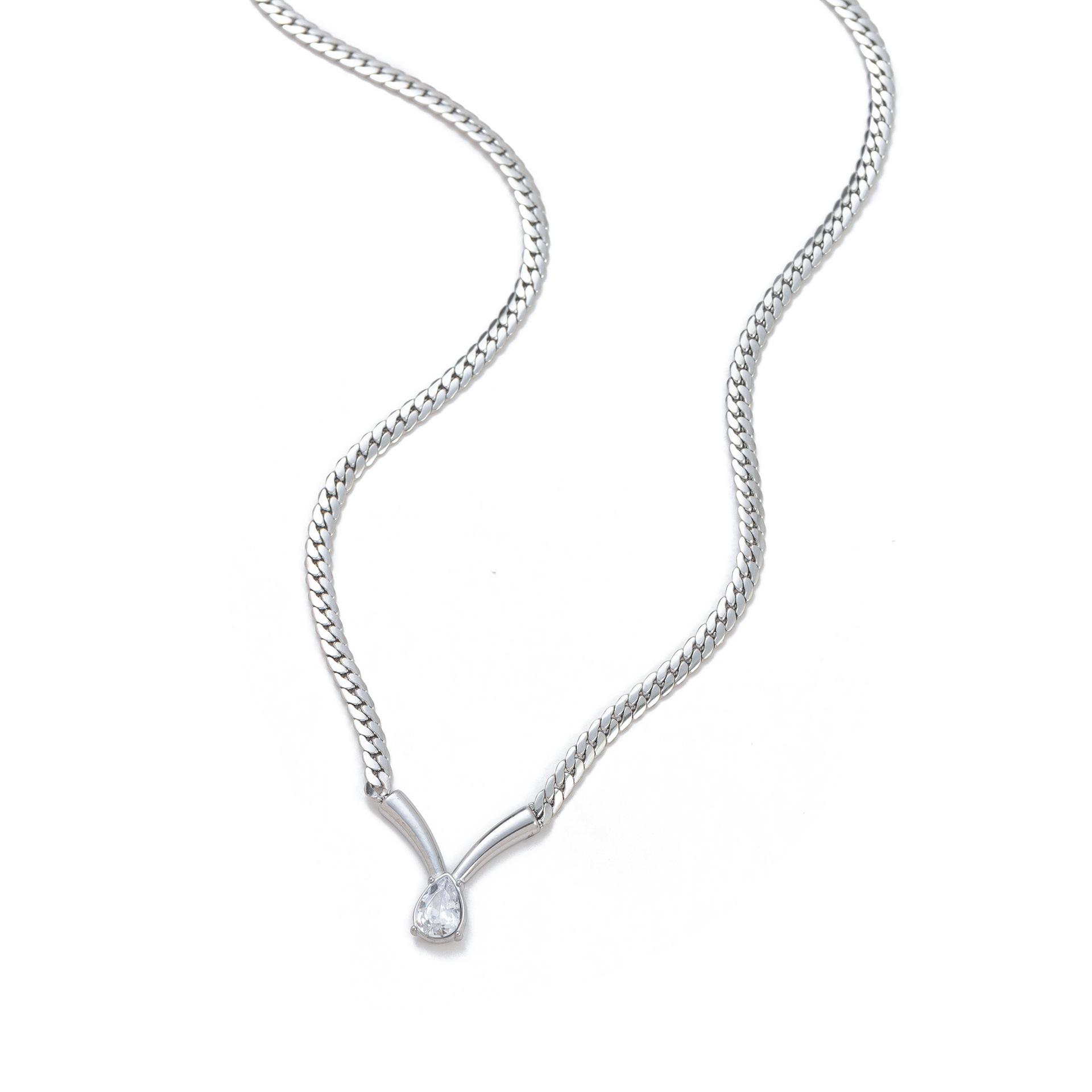 

Color-Preserving Horse Eye Water Drop Zircon Necklace Snake Bone Basic Necklace Fashion Light Luxury Collarbone Chain Accessories Stainless Steel