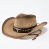 Spray painted denim straw hat, new western summer men's and women's sun hat, jazz hat, sun protection hat, big-brimmed ox head straw hat