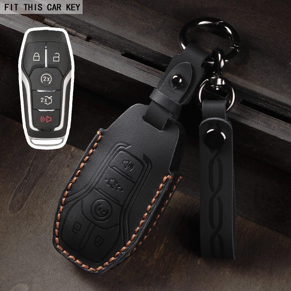 4 5 Buttons Leather Car Key Fob Case Cover Holder for Ford Fusion Explorer Mustang Edge F-150 Mondeo for Lincoln MKZ MKC MKX