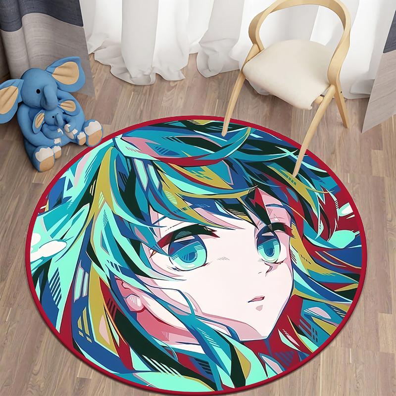  Demon Slayer Japanese Anime HD Print Round Carpet Bedroom Balcony Entry Door Chair Non-slip Mat Popular Decorative Rugs