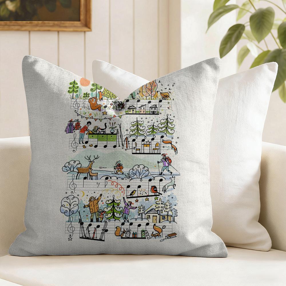 Sheet music design Cushion Cover Natural Linen Double Sided Print  Throw Pillow Case for Sofa Couch Home Decor
