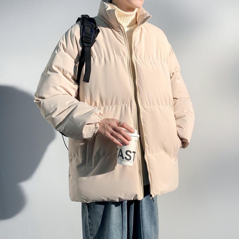 

Зимняя утепленная хлопковая одежда мужская стойка воротник хлебная одежда однотонная свободная большого размера хлопковое пальто M