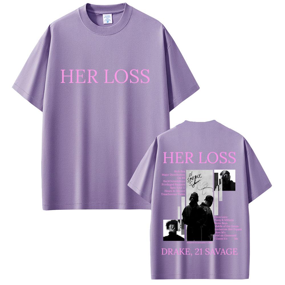 Rapper Drake and 21 Savage Her Loss Album Graphic T-shirt Unisex Hip Hop Fashion Pop Music T Shirts Casual Cotton Vintage T-shirts