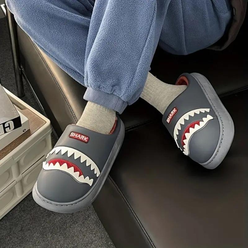 Cotton slippers men's shark winter funny indoor home slippers thick bottom warm non-slip student dormitory cotton drag men