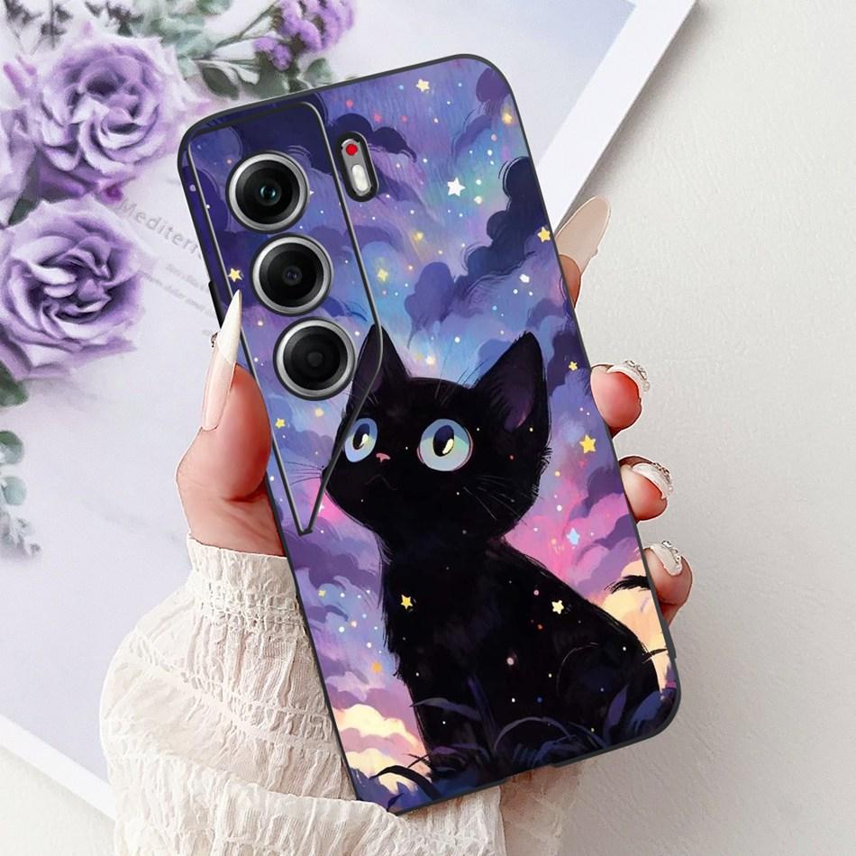For Tecno Camon 40 Pro 4G Camon40 Elegant Floral Cat Phone Case For Camon 40 40Pro 4G CM6 CM5 Black Silicone Soft Cases Bumpers
