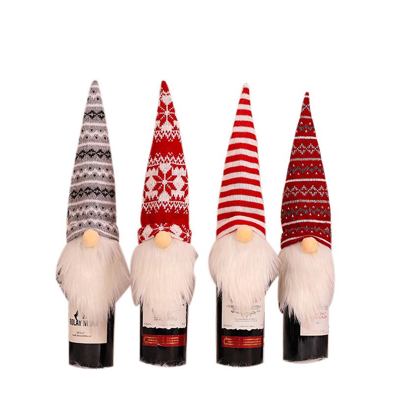 Bottle Charming Wine Cap Knitted Wine Bottle Cover With Faceless Santa Claus Grey And White Wine Design Cap