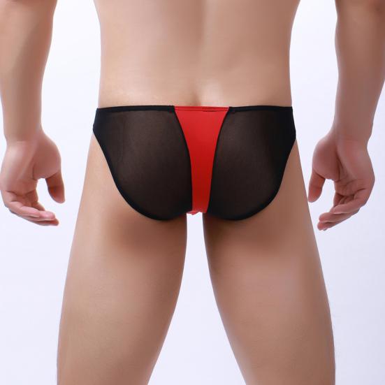 Men Briefs Low Waist Ice Silk Breathable Contrast Color Elastic Anti-septic Patchwork